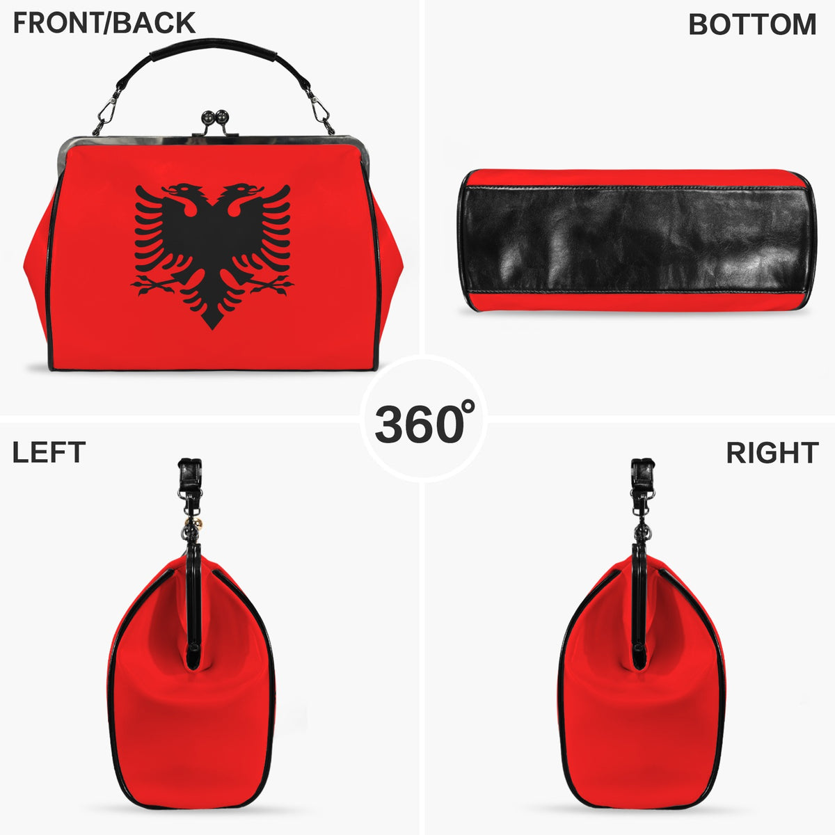 Albania Flag Inspired Kisslock Crossbody Shoulder Bag-Large (Model 1752)