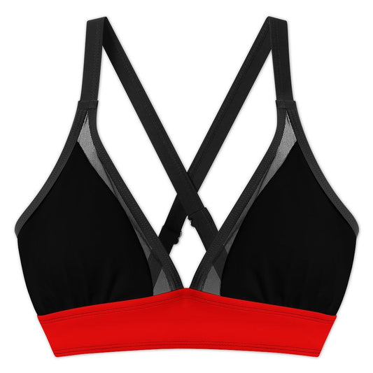 Thin Red Line Flag Inspired Women's Mesh Drawstring Skirt and Swimsuit Set