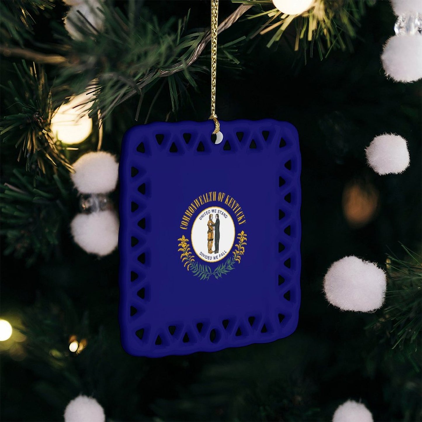 Kentucky Flag Inspired Square Ceramic Ornament Made in the USA