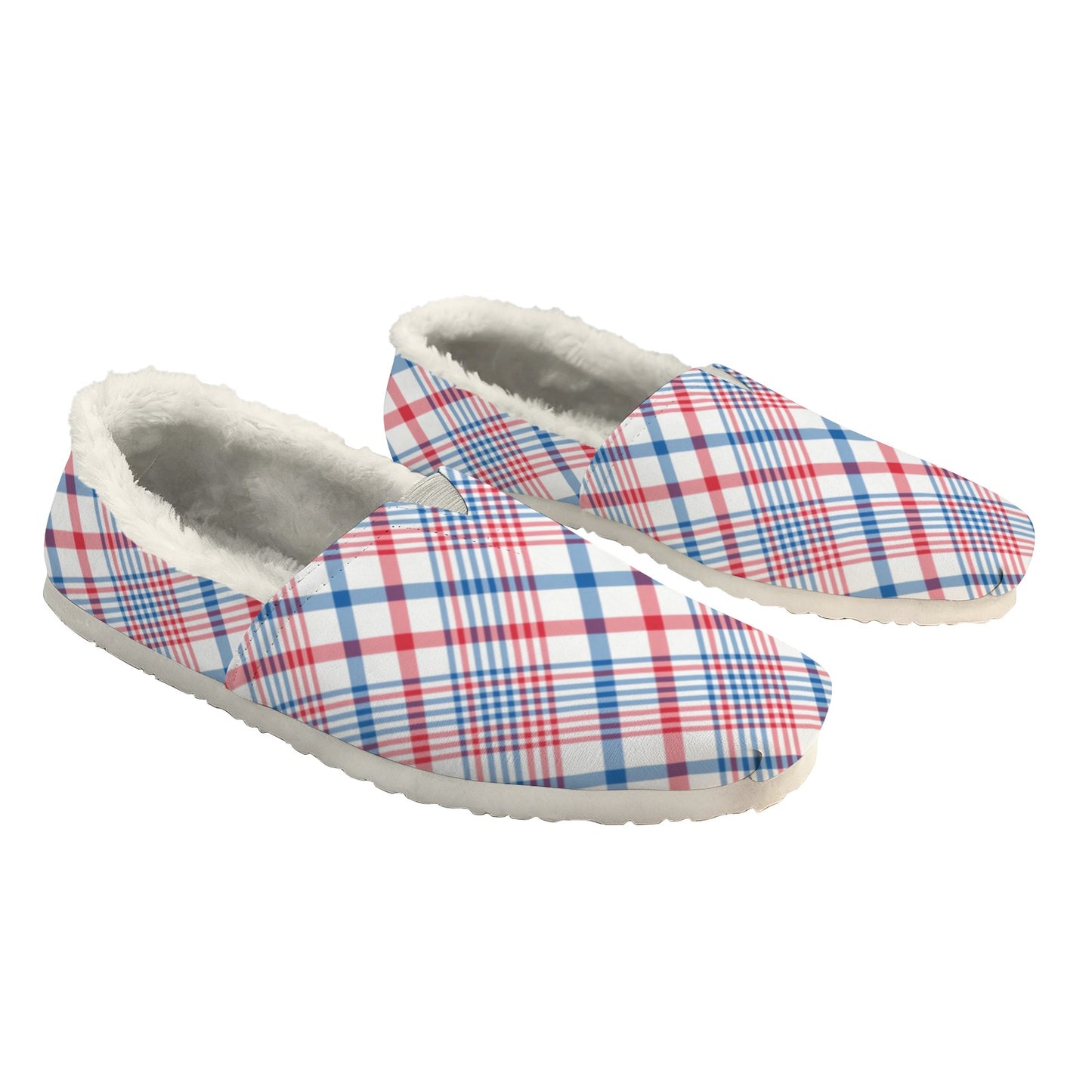 USA/American Flag Inspired Plaid Pattern Women's Fleece-Lined Canvas Slip-On