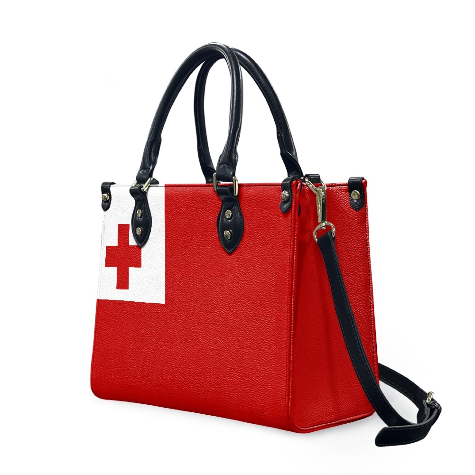 Tonga Flag Inspired PU Handbag – Red Bold Look, Island Hook