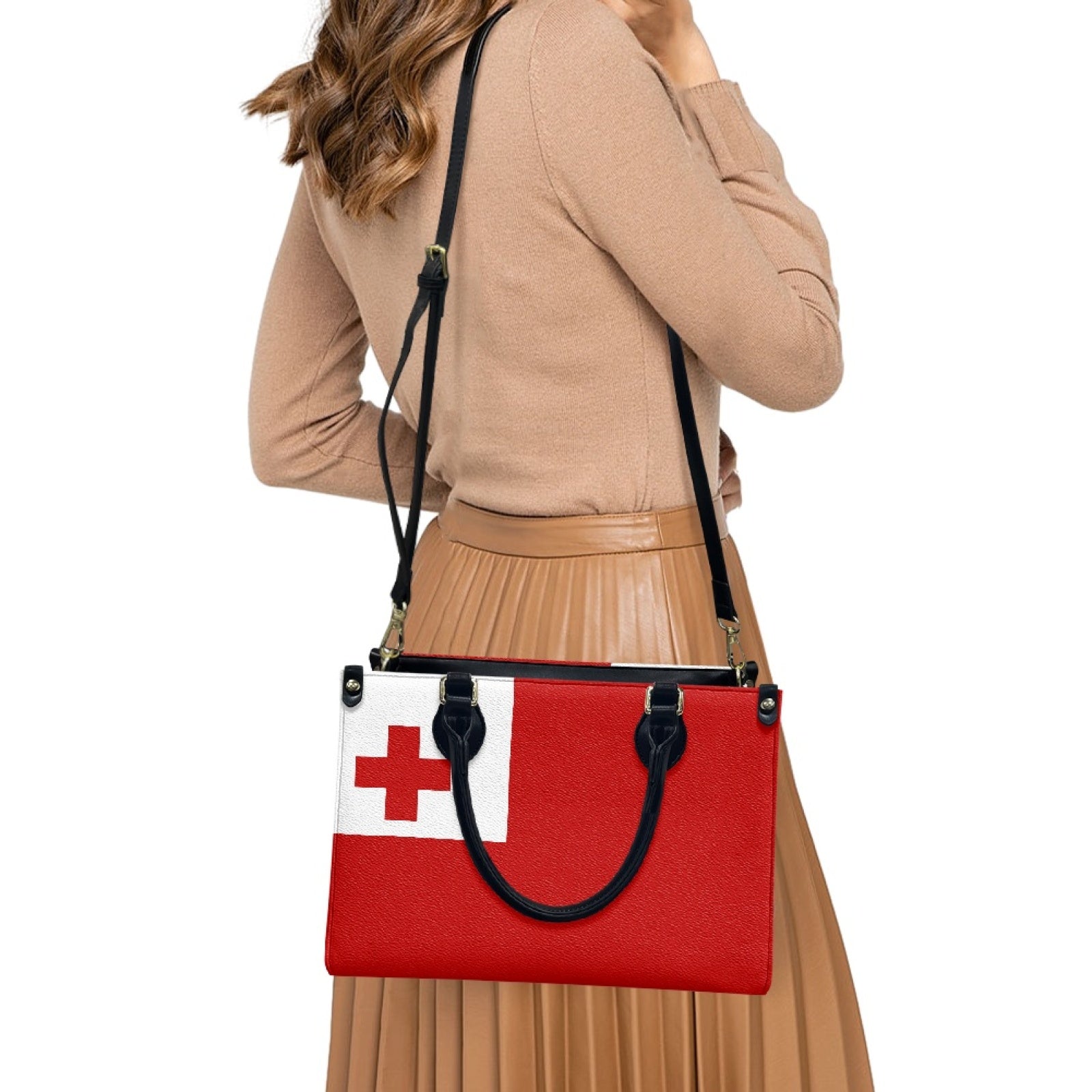Tonga Flag Inspired PU Handbag – Red Bold Look, Island Hook