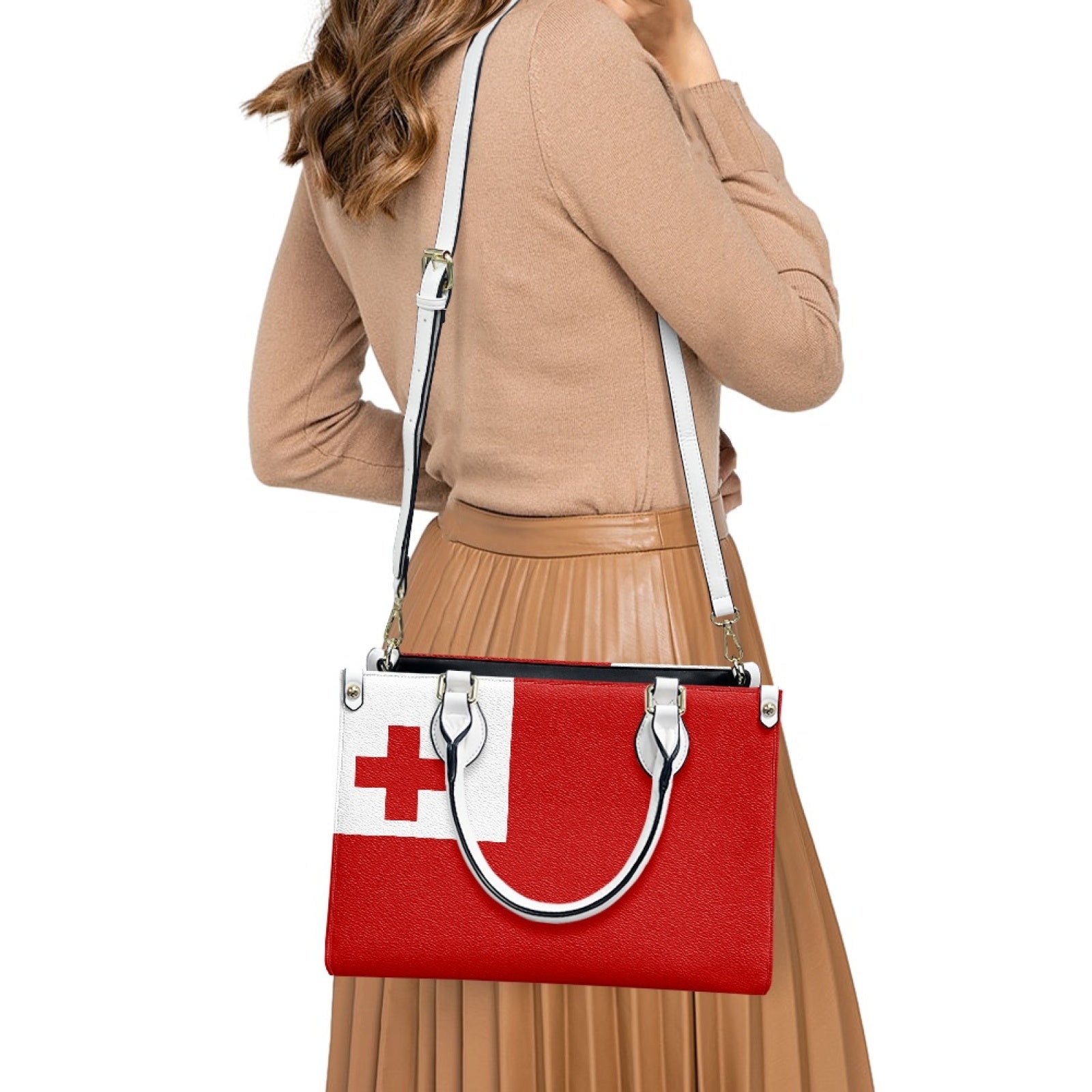 Tonga Flag Inspired PU Handbag – Red Bold Look, Island Hook