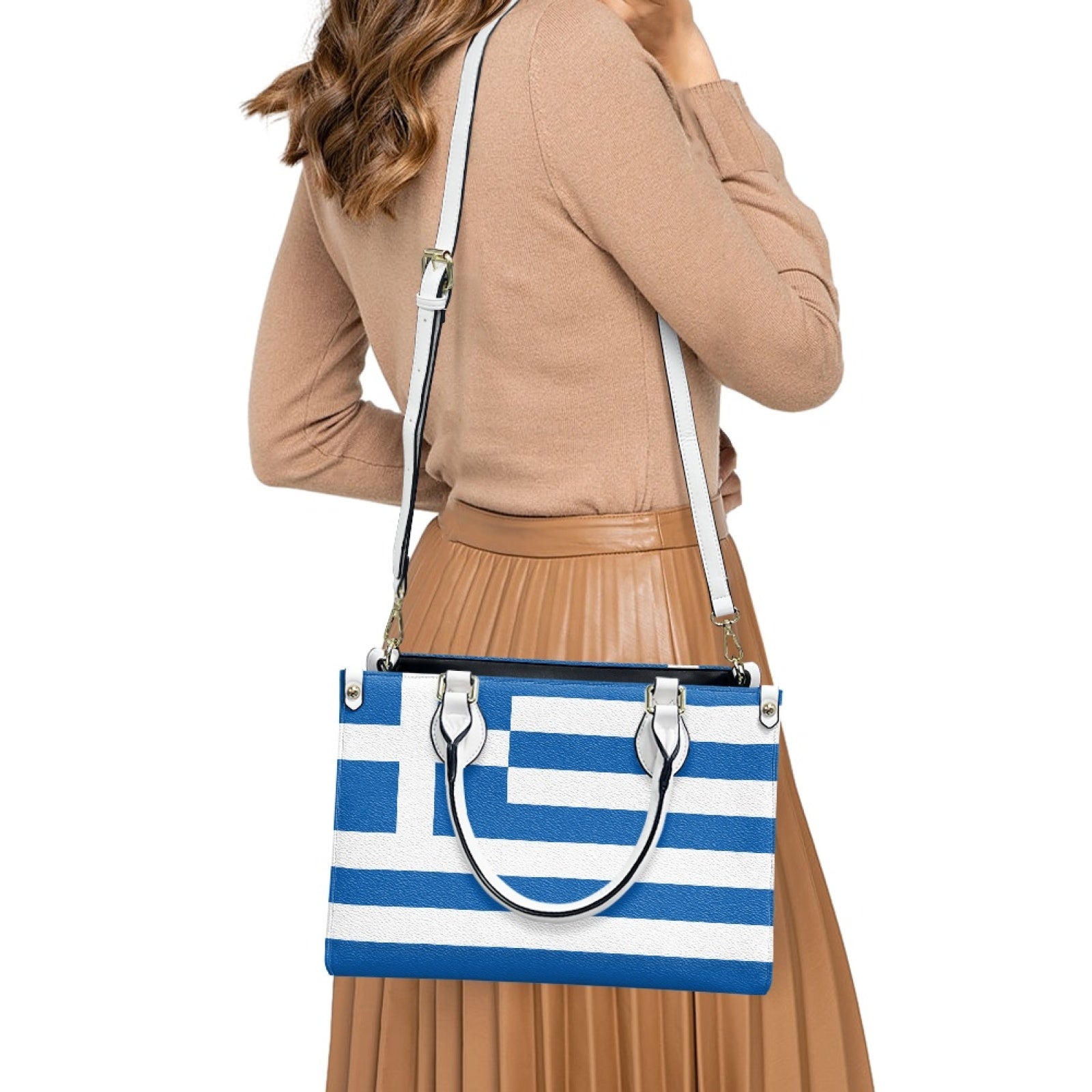 Greece Flag Handbag With Bold Blue Stripes and City Vibes - Luv My Flag
