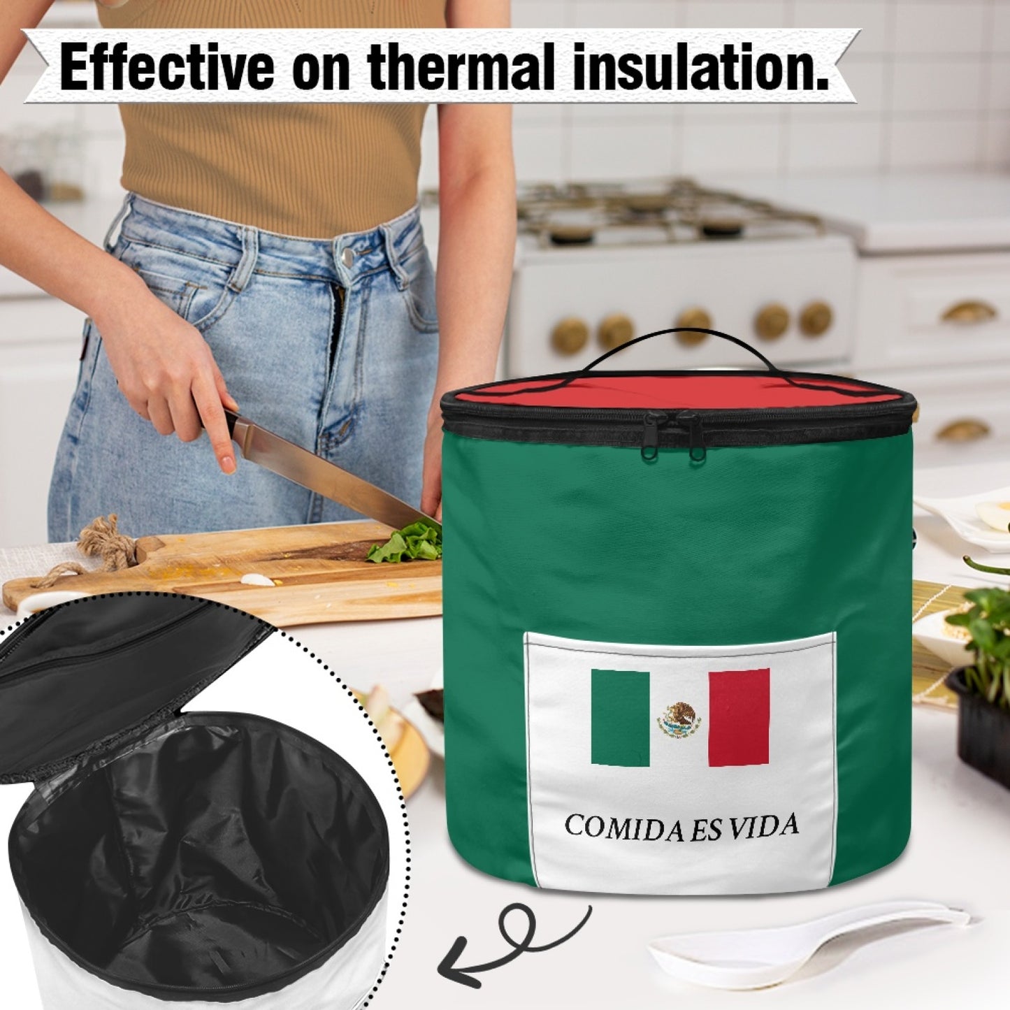 Mexico Flag Inspired "COMIDA ES VIDA" Electric Pressure Cooker Insulation Bag