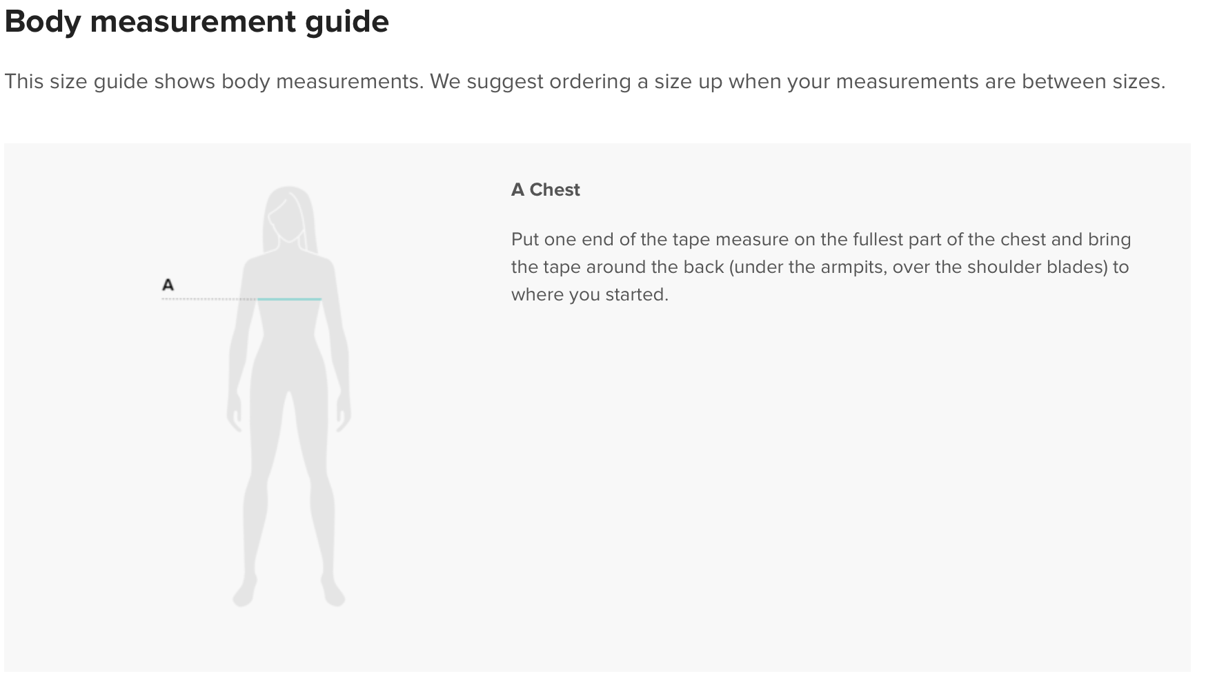 [Brand] body measurement guide for accurate chest sizing instructions.
