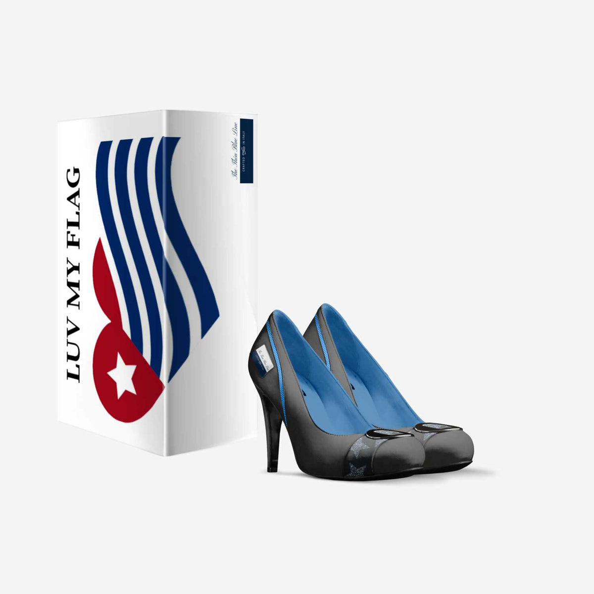 Thin Blue Line Flag Inspired Retro Stiletto High Heels