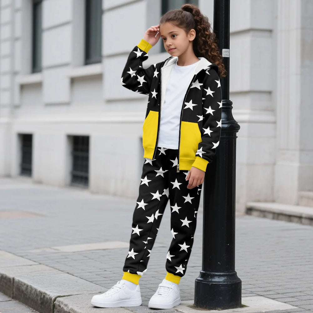 Thin Gold Line Flag Inspired Unisex Kid's Zippered Sportswear Suit