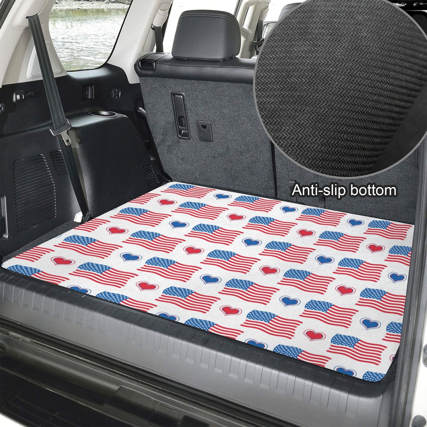USA/American Flag Inspired Flags & Hearts Pattern Car Trunk Mat 100 × 75 cm / 39.4 × 30 in Printed in the USA