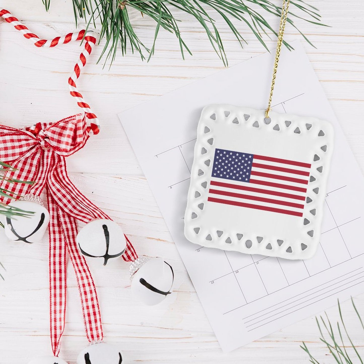 USA/American Flag Inspired Square Ceramic Ornament Made in the USA