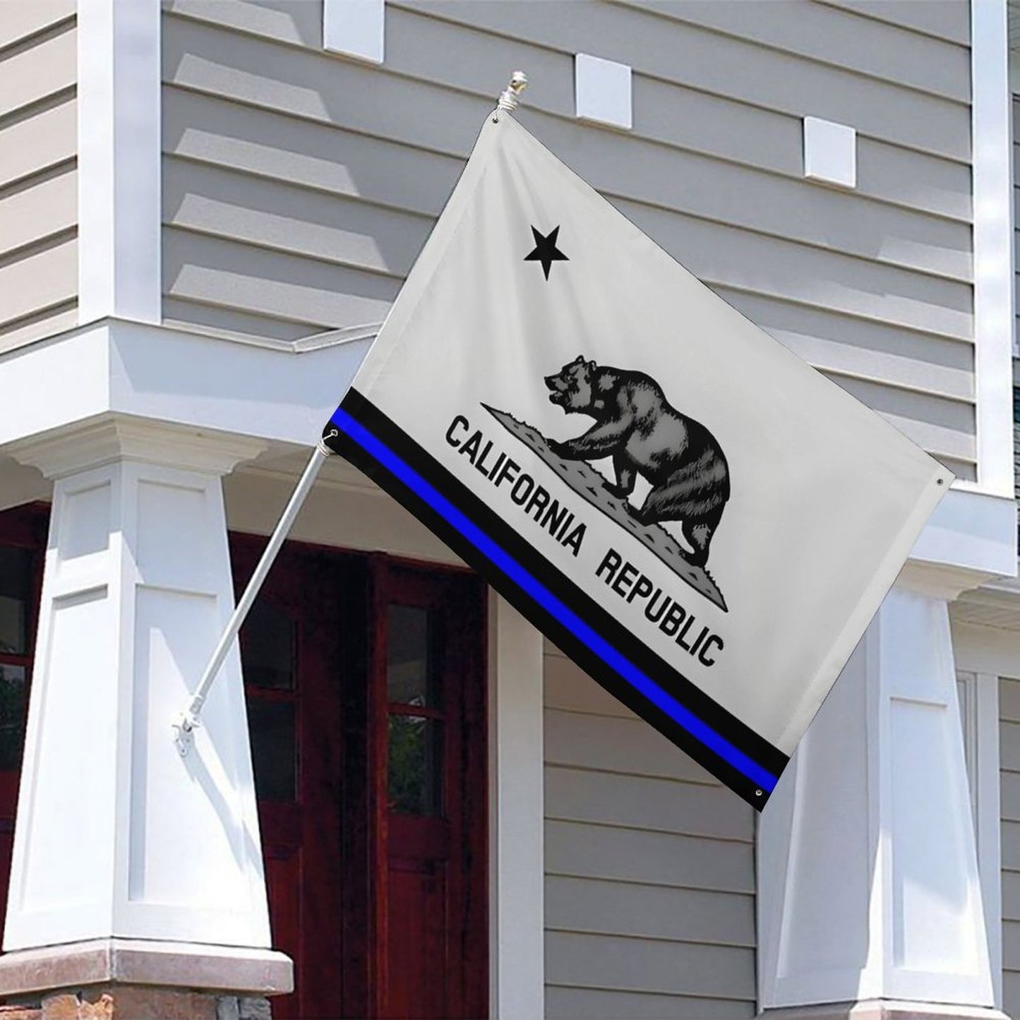 California Thin Blue Line Flag Inspired Wall Mount Flag with Four Grommets (35x59 in)