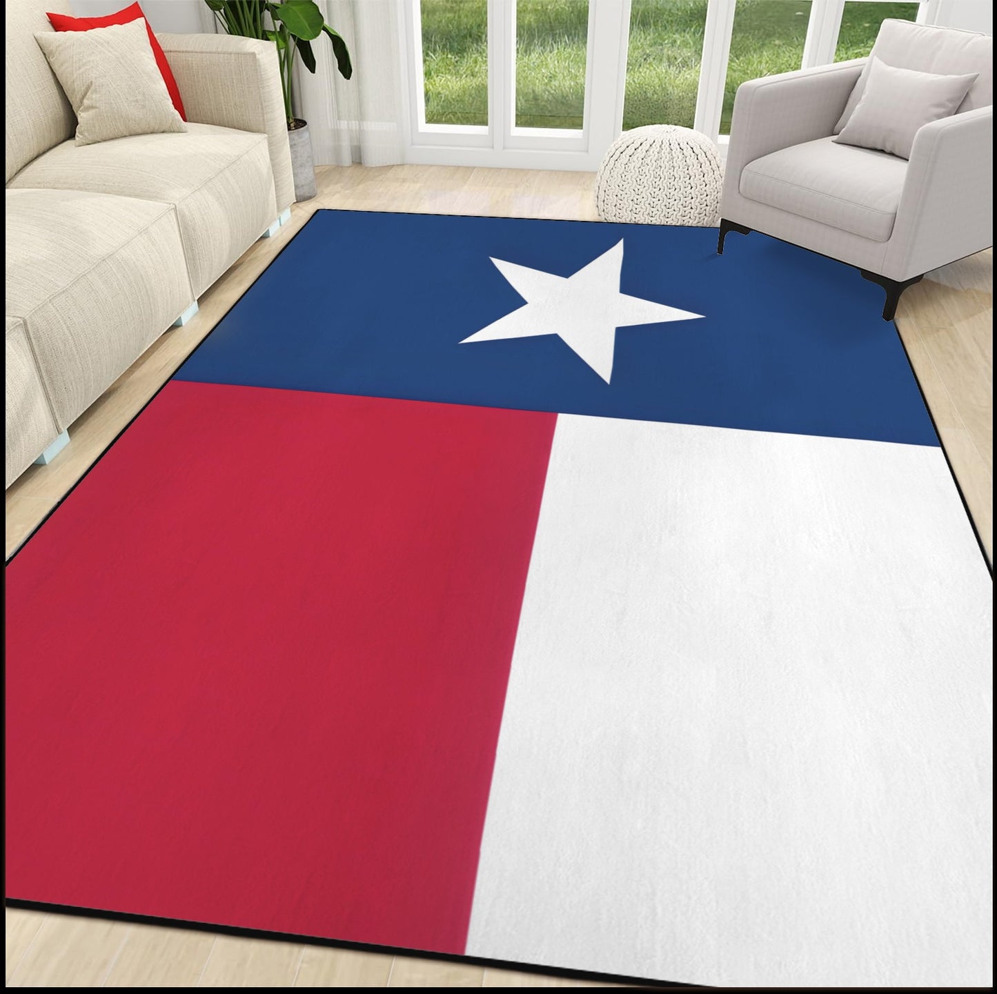 Texas Flag Inspired 84x60 Inch Area Rug with Black Binding (Made in the USA)