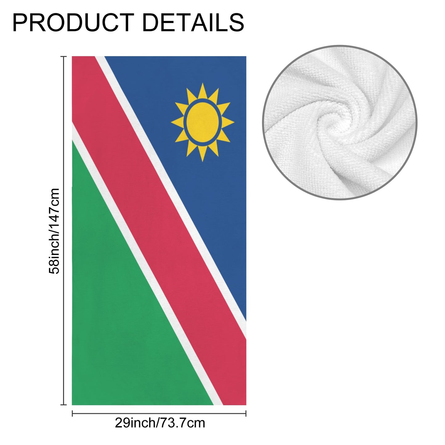 Namibia Flag Inspired Custom Bath Towel 29"x58"(Made in USA)