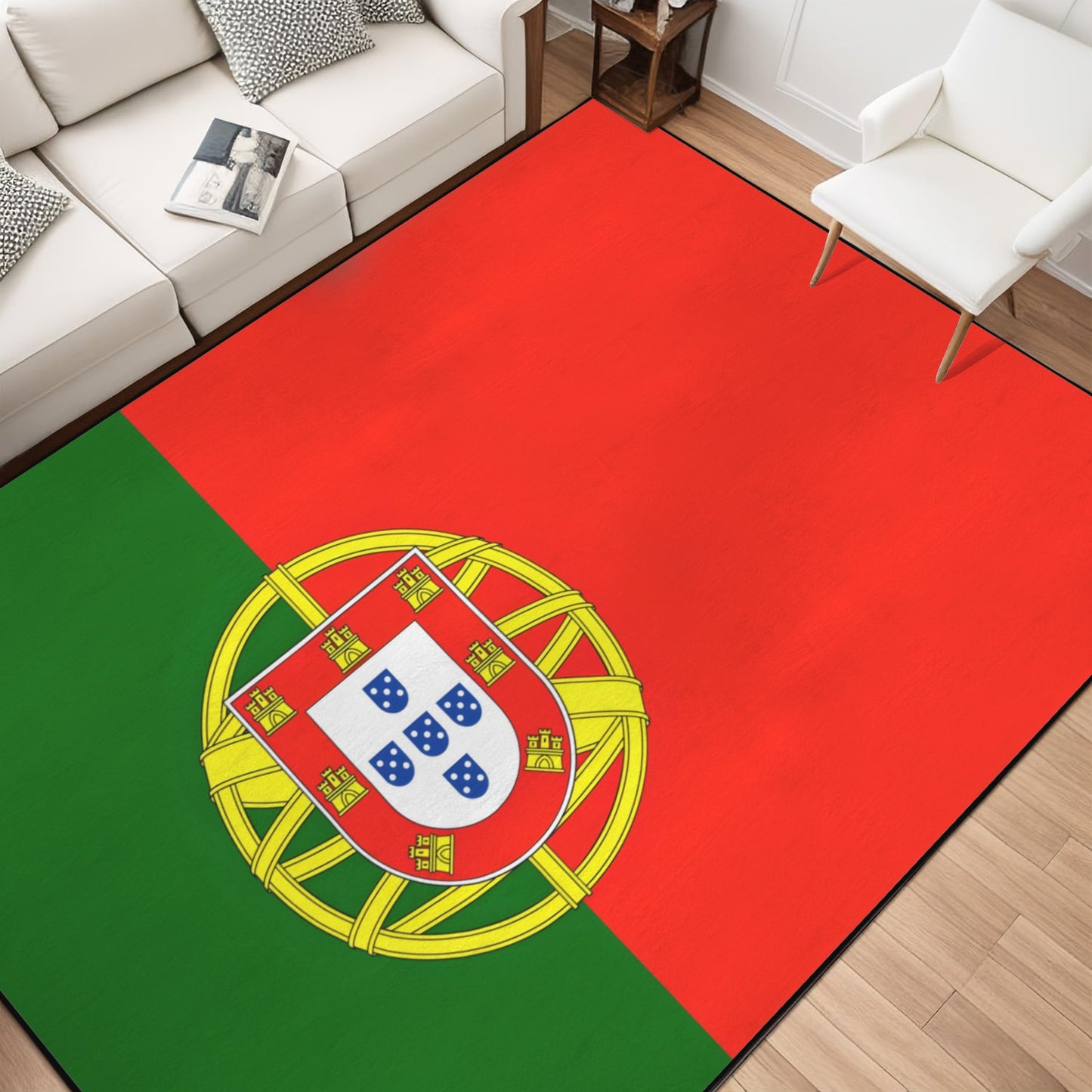 Portugal Flag Inspired 84x60 Inch Area Rug with Black Binding (Made in the USA)