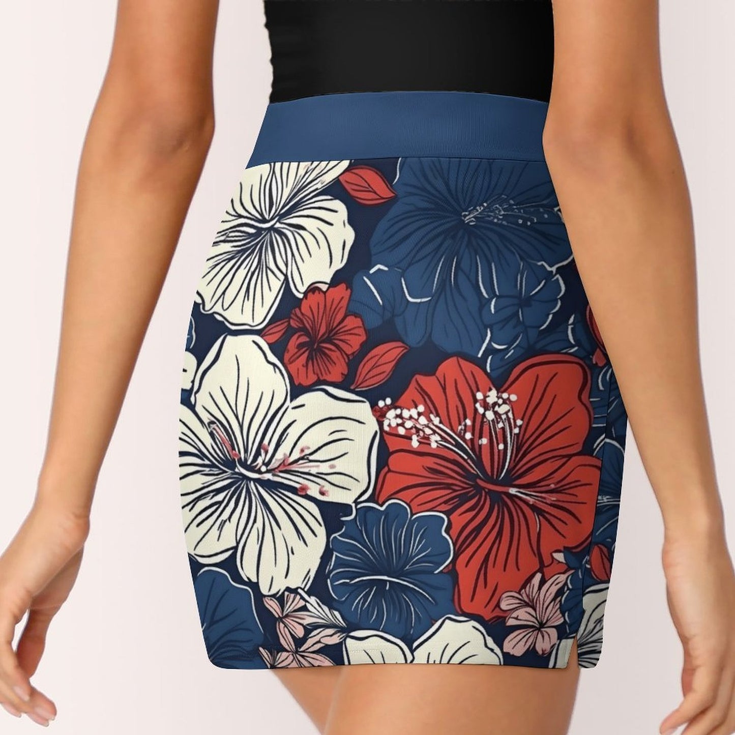 USA/American Flag Inspired Hawaiian Floral Pattern Women’s Skort with Pocket