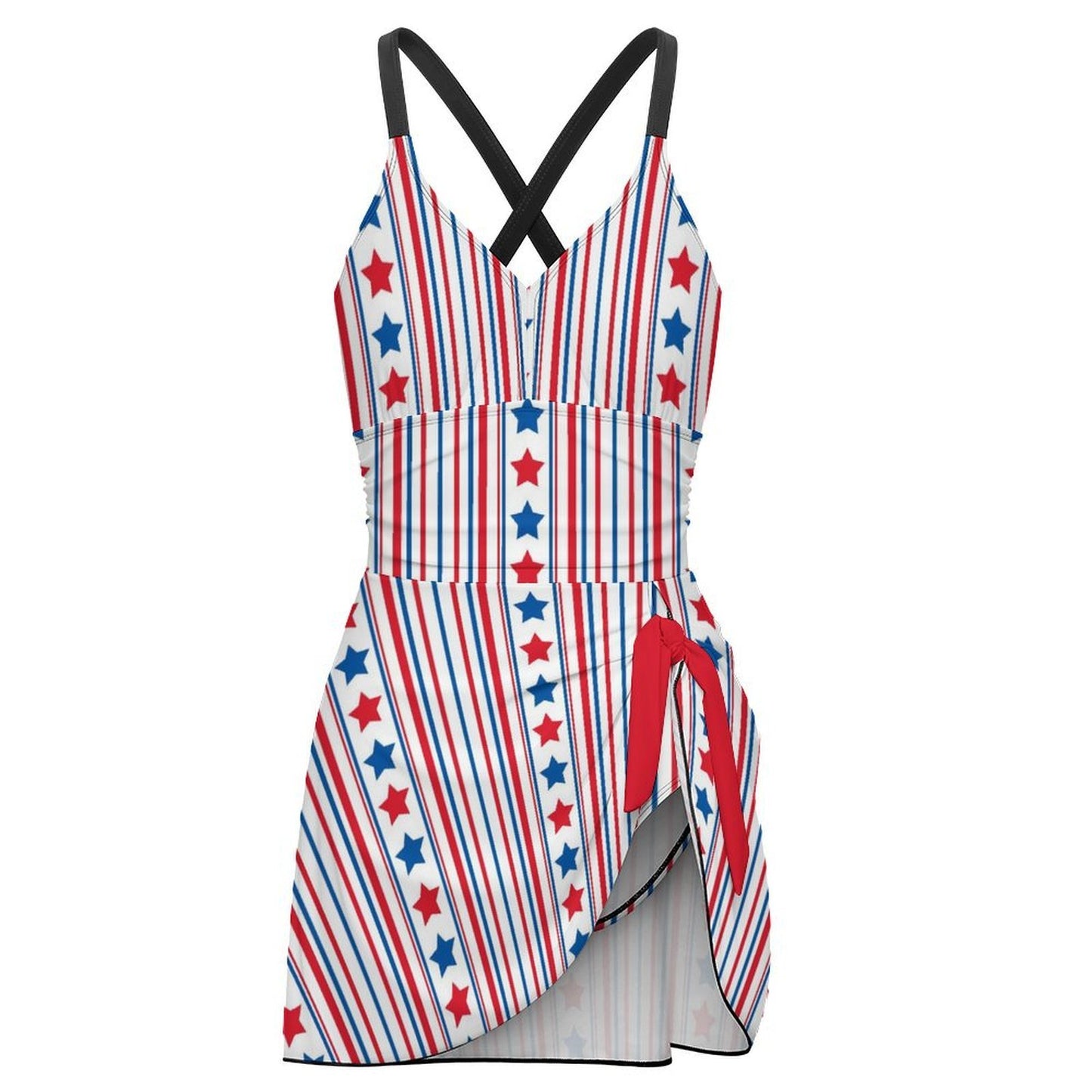 USA/American Flag Inspired Stars & Stripes Pattern Women's Hem Tie One-piece Swimsuit