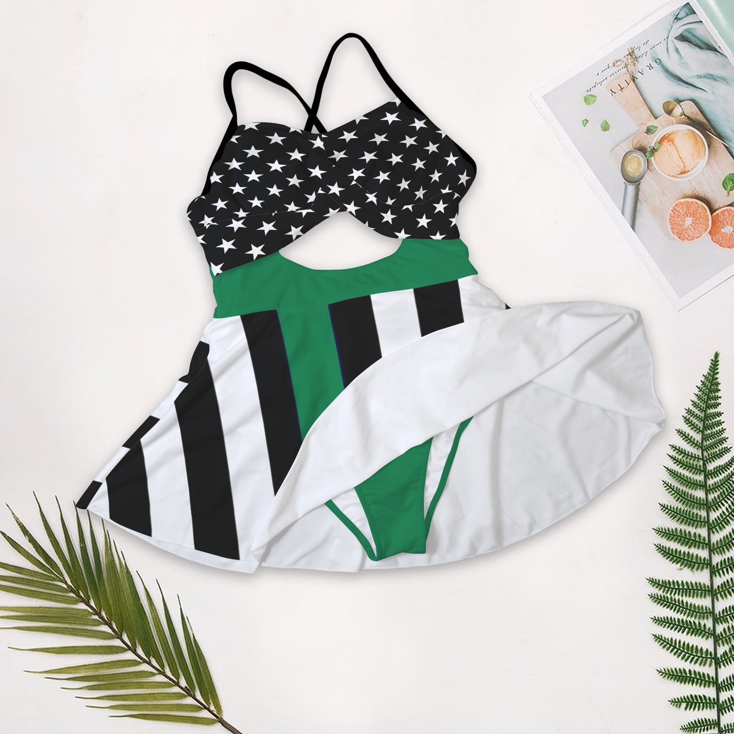 Thin Green Line Flag Inspired Women's One-Piece Swimsuit with Cutout Crisscross Back