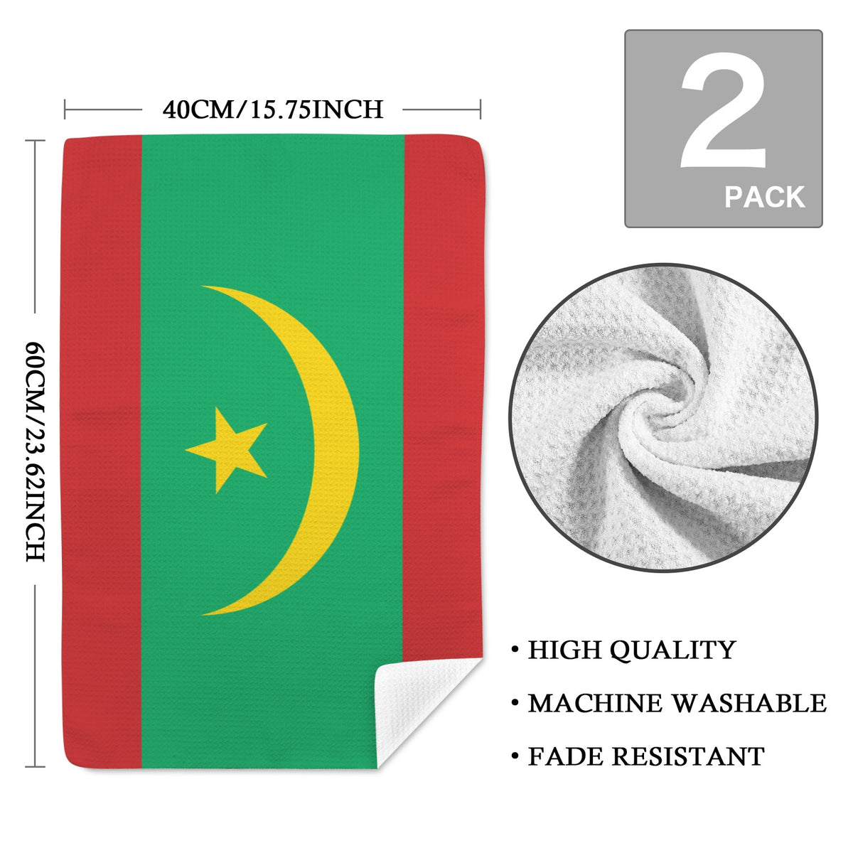 Mauritania Flag Inspired Kitchen Towel 40X60cm (Pack of 2) | Printed In the USA
