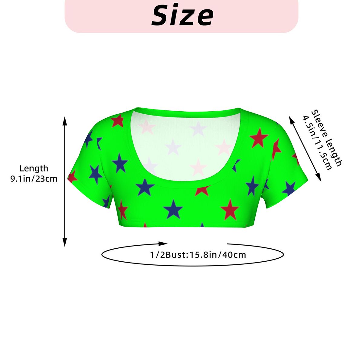 USA/American Flag Inspired Red &amp; Blue Stars on Green Women's 1/2 Cut Short Sleeve T-Shirt