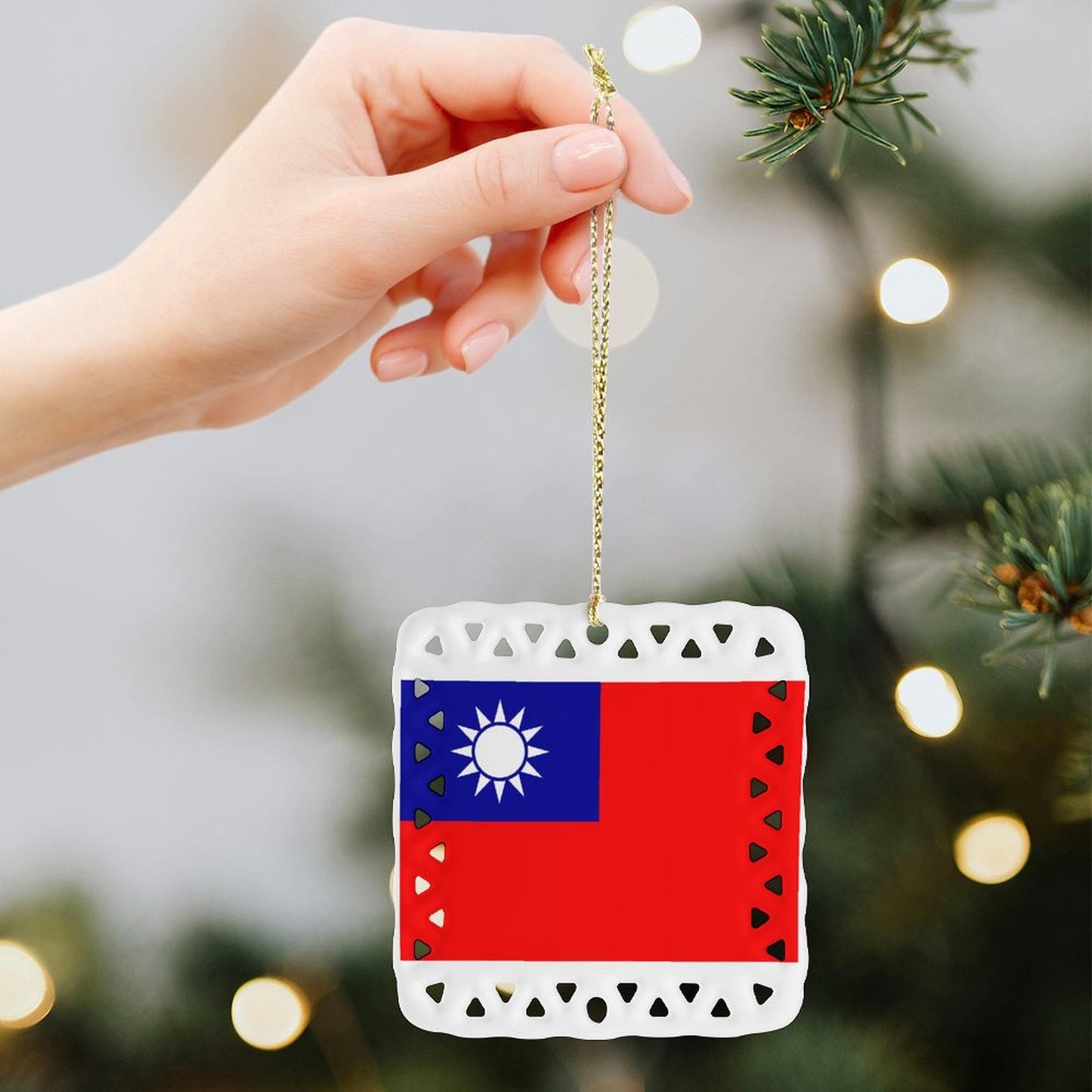 Taiwan Flag Inspired Square Ceramic Ornament Made in the USA