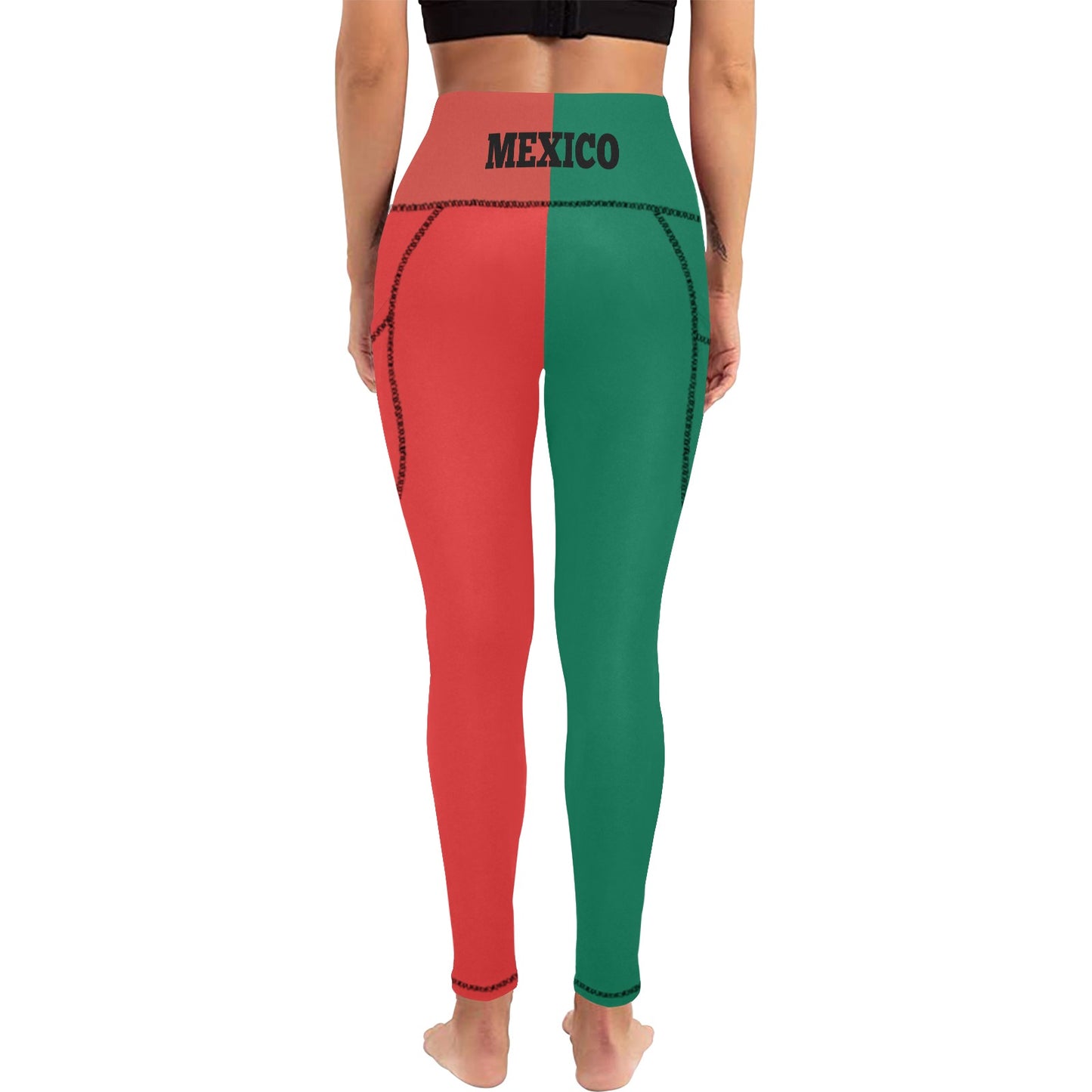 Mexico Flag Inspired Women’s High Waist Leggings with Pockets