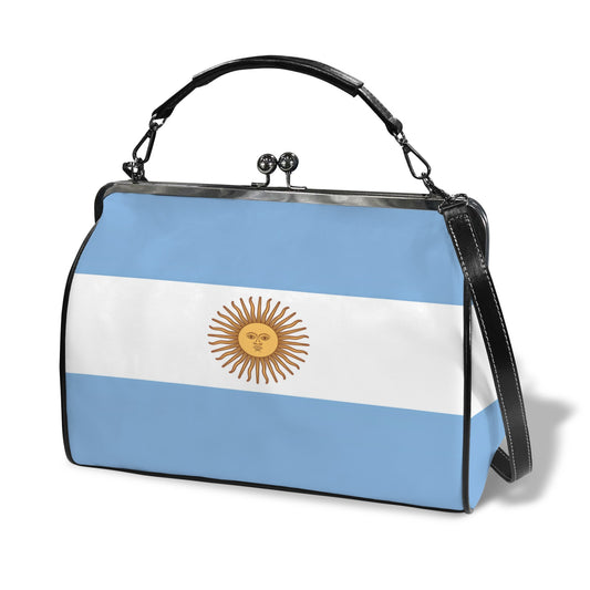 Argentina Flag Inspired Kisslock Crossbody Shoulder Bag-Large