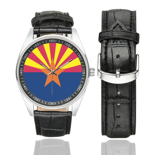 Arizona Flag Men's Casual  Leather Strap Watch