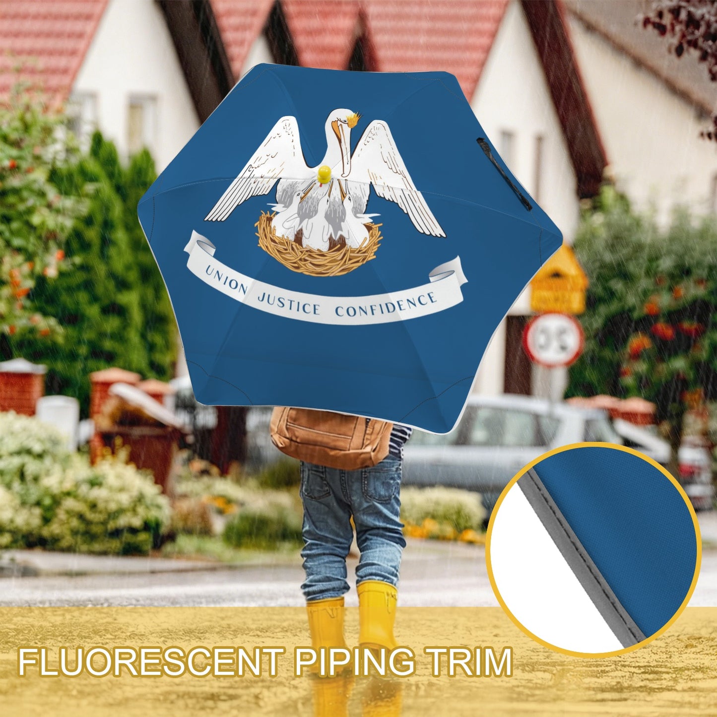 Louisiana Flag Inspired Kids Safe Round Corner Umbrella