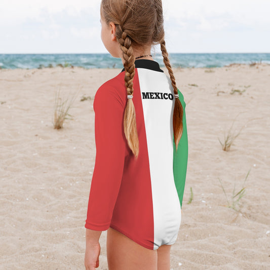 Mexico Flag Little Girls' Long Sleeve One-Piece Swimsuit