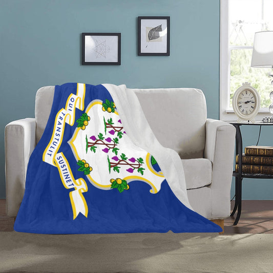 Cozy [Luv My Flag] blanket featuring colorful Connecticut state design.