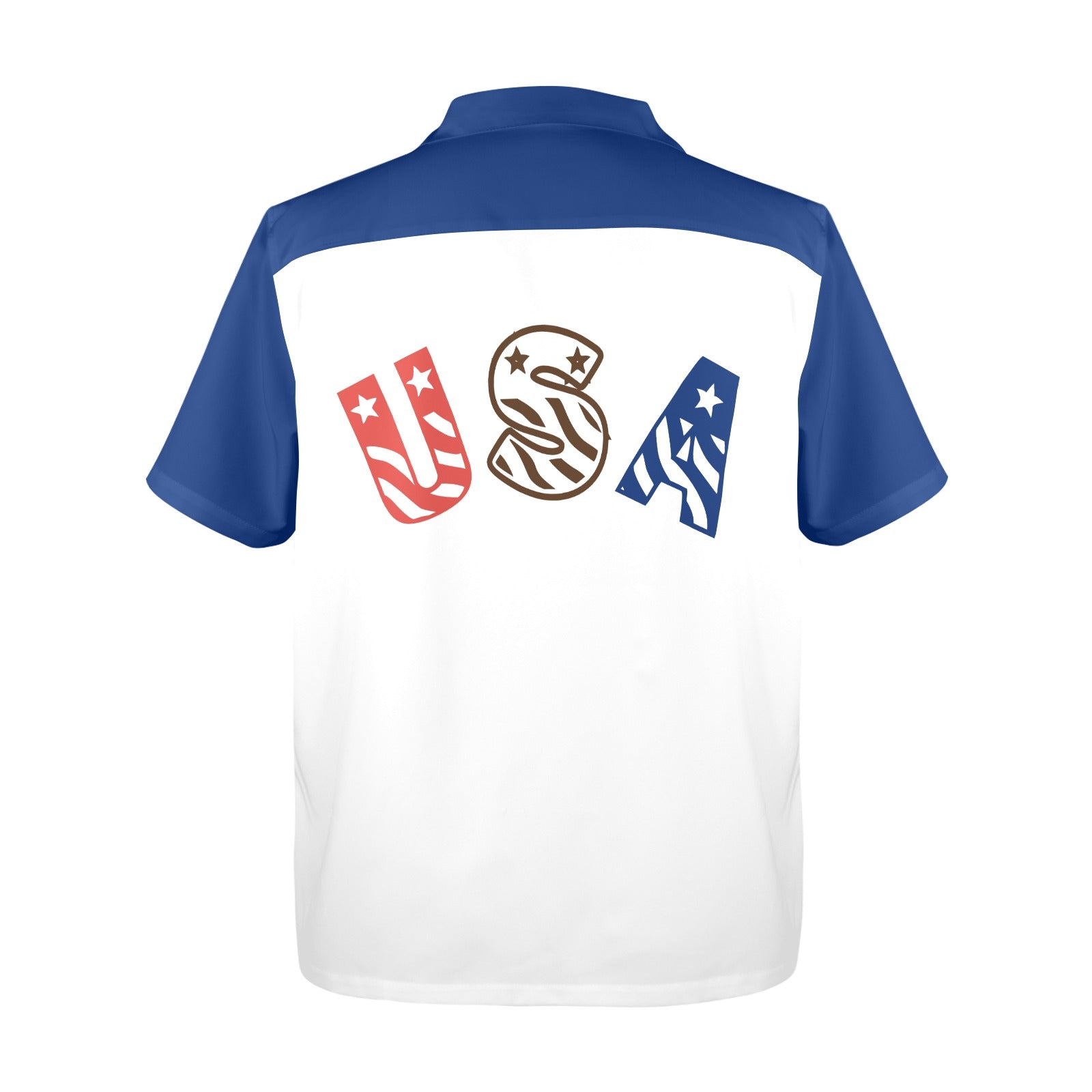 Blue and white polo shirt featuring [Brand] USA design.