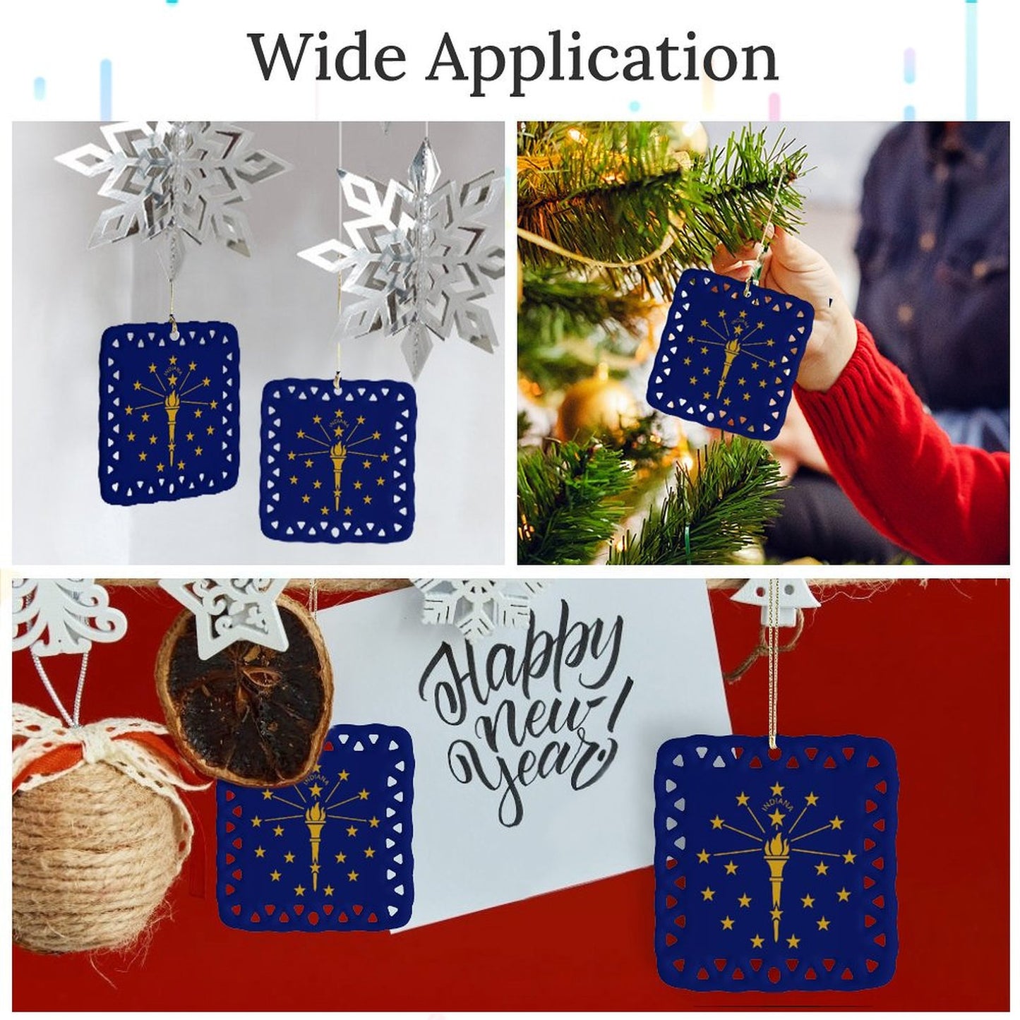Indiana Flag Inspired Square Ceramic Ornament Made in the USA