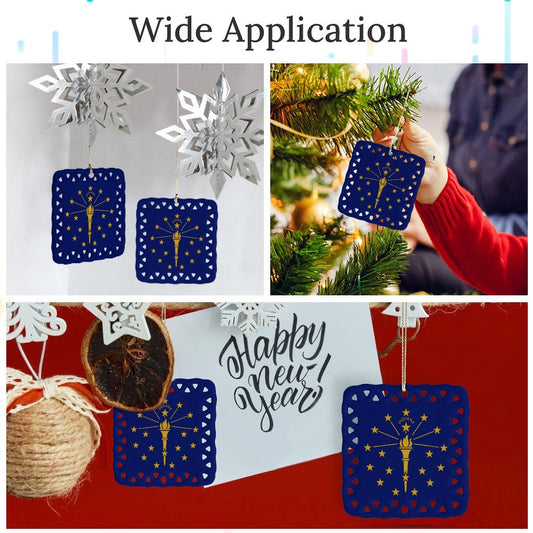 Indiana Flag Inspired Square Ceramic Ornament Made in the USA