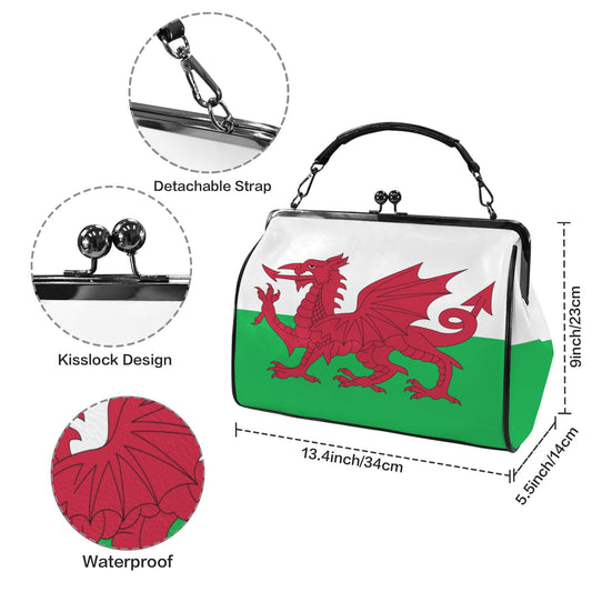 Wales Flag Inspired Kisslock Crossbody Shoulder Bag-Large