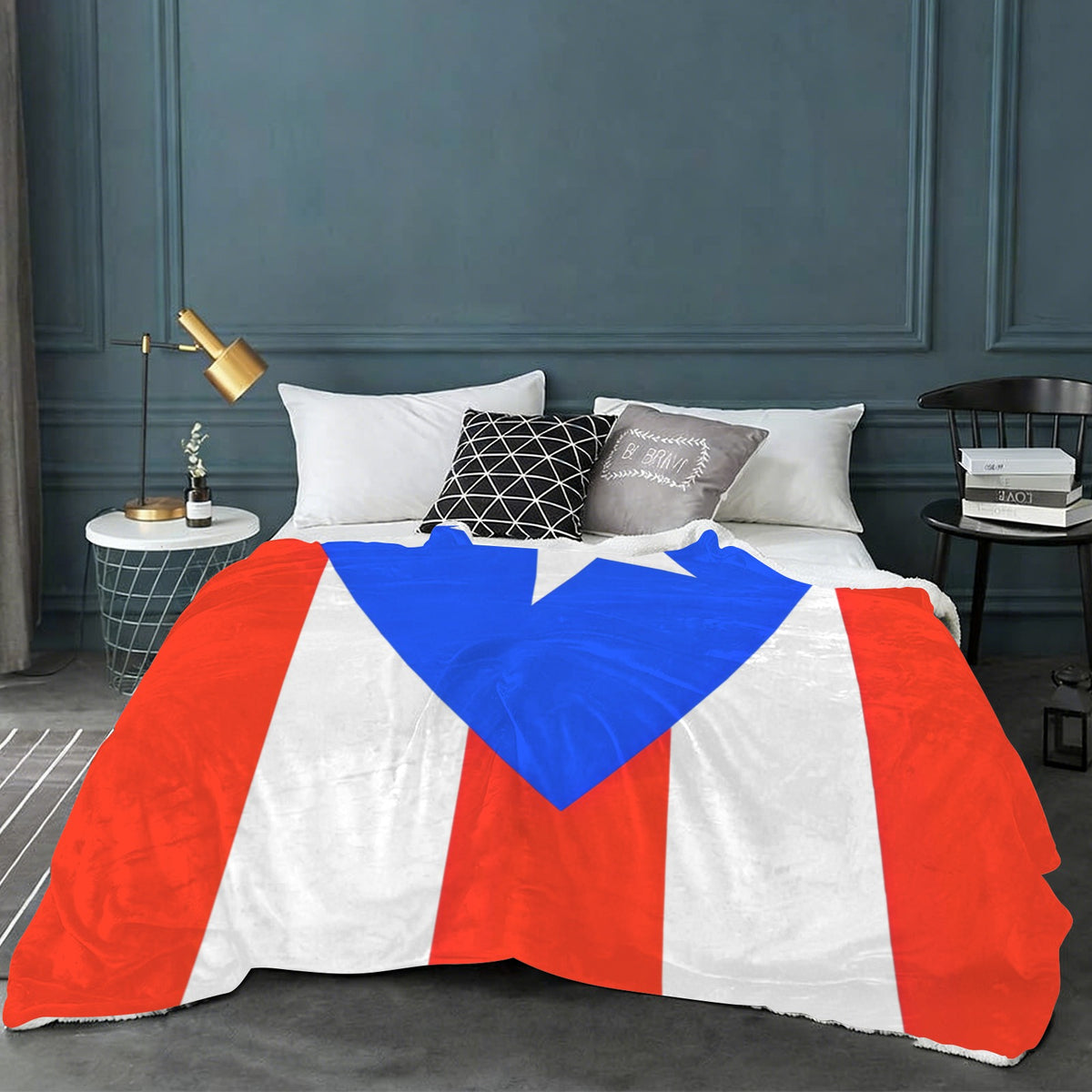 Puerto Rico Flag Inspired Sherpa Fleece Blanket 90" x 108" | Prtinted in the USA