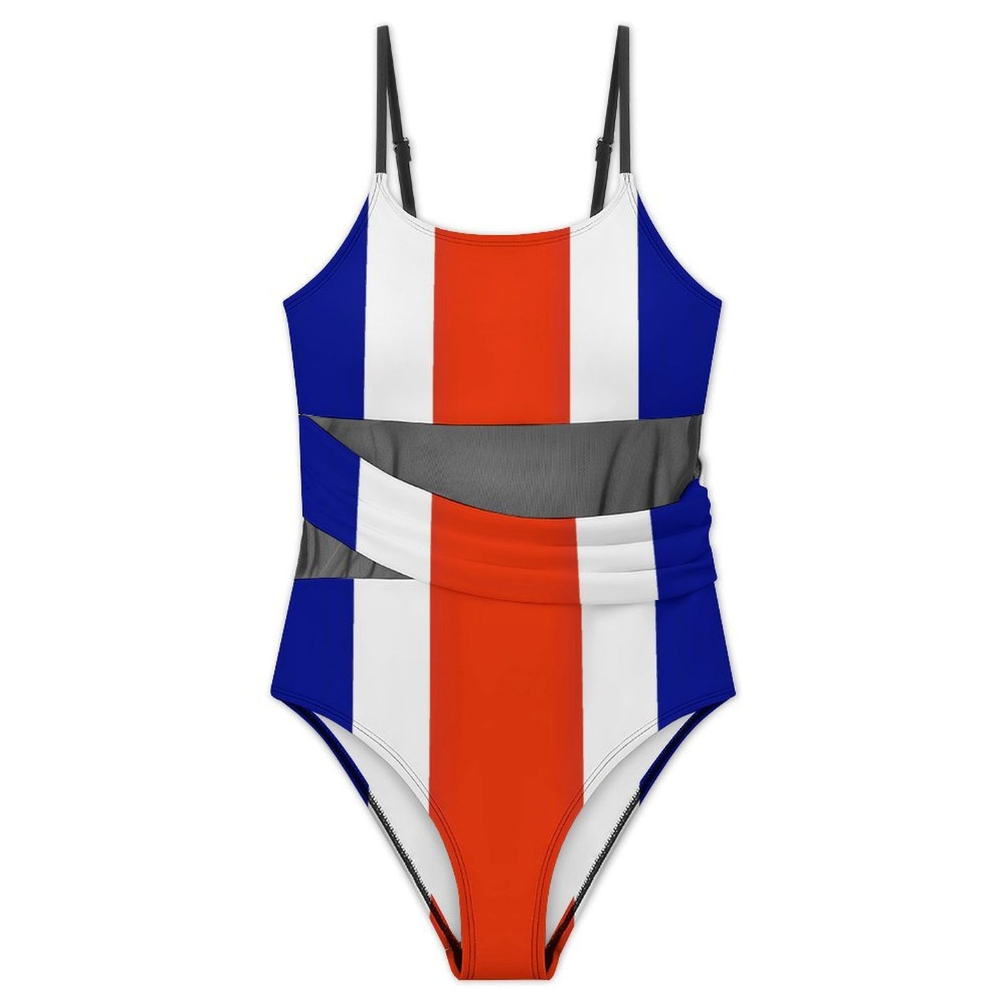 Costa Rica Flag Inspired Women's Square Neck Mesh Spliced One Piece Swimsuit