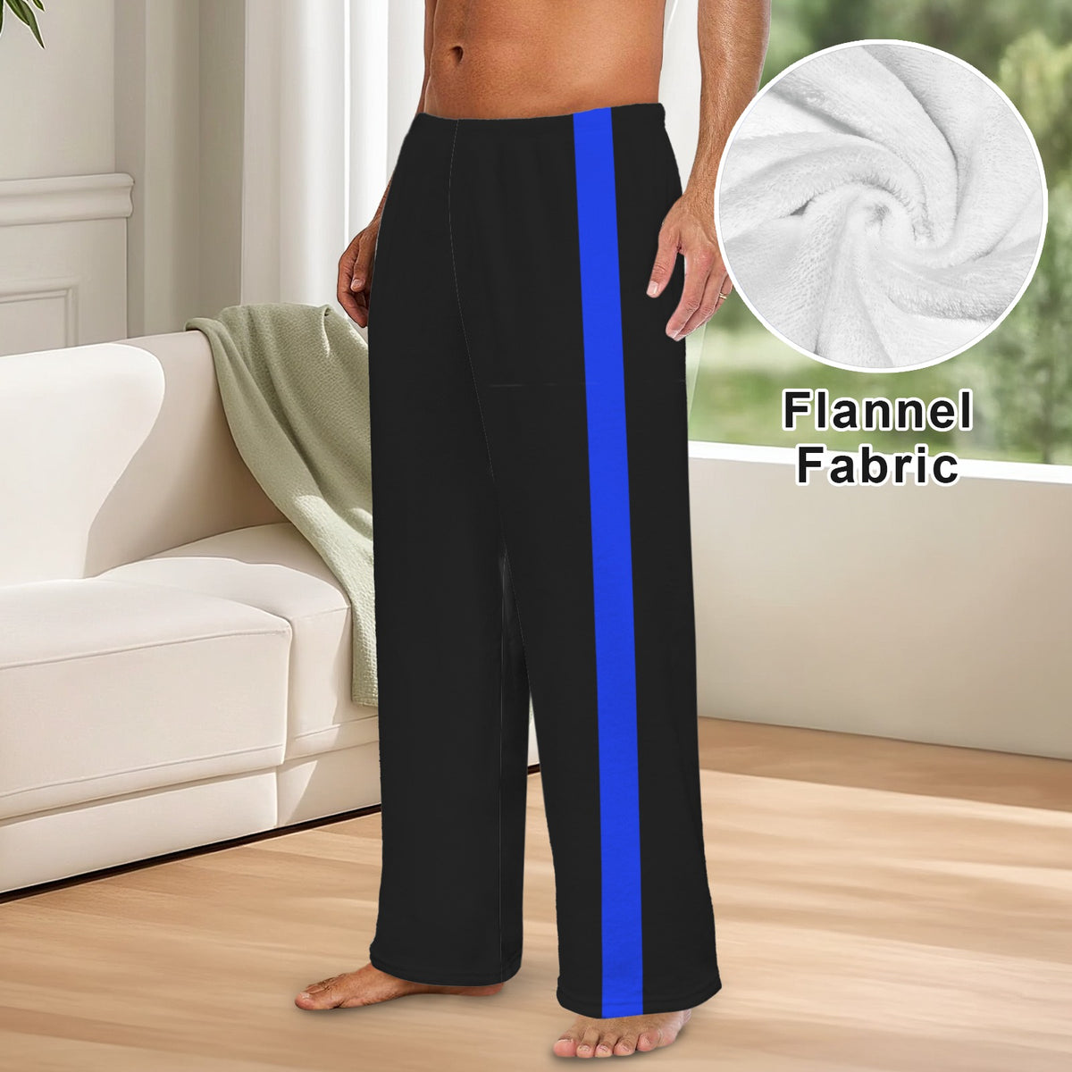 Thin Blue Line Flag Inspired Men's Flannel Pajama Trousers Printed in the USA