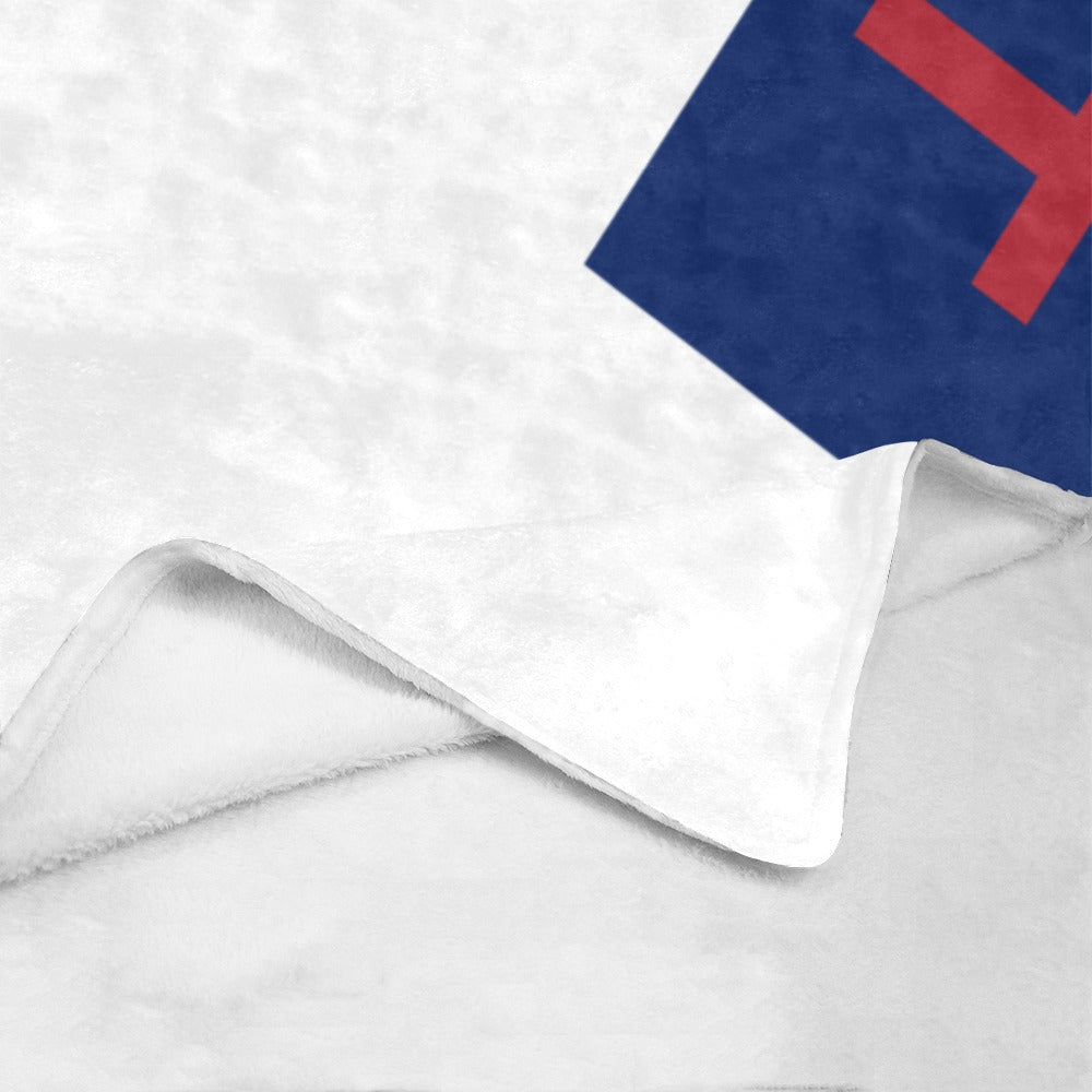 Cozy Luv My Flag blanket with red and blue design.