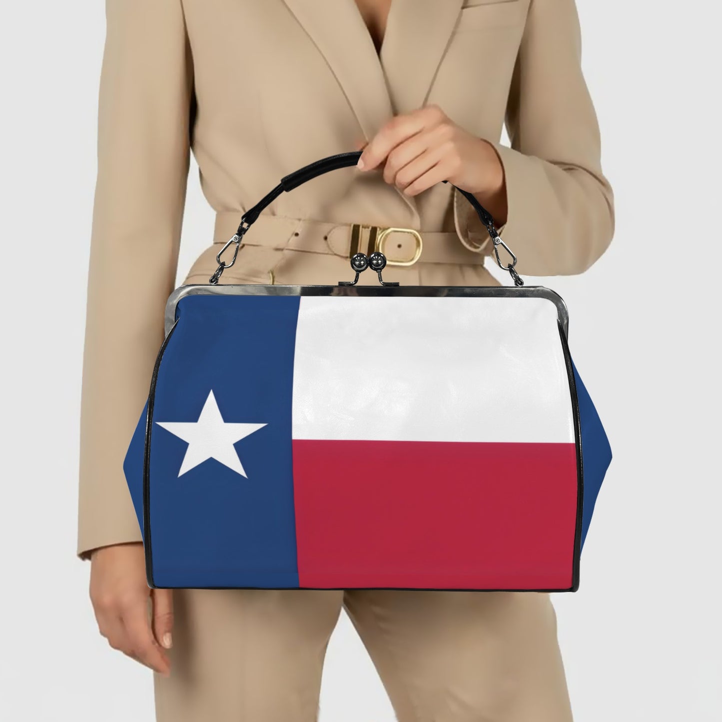 Texas Flag Inspired Kisslock Crossbody Shoulder Bag-Large