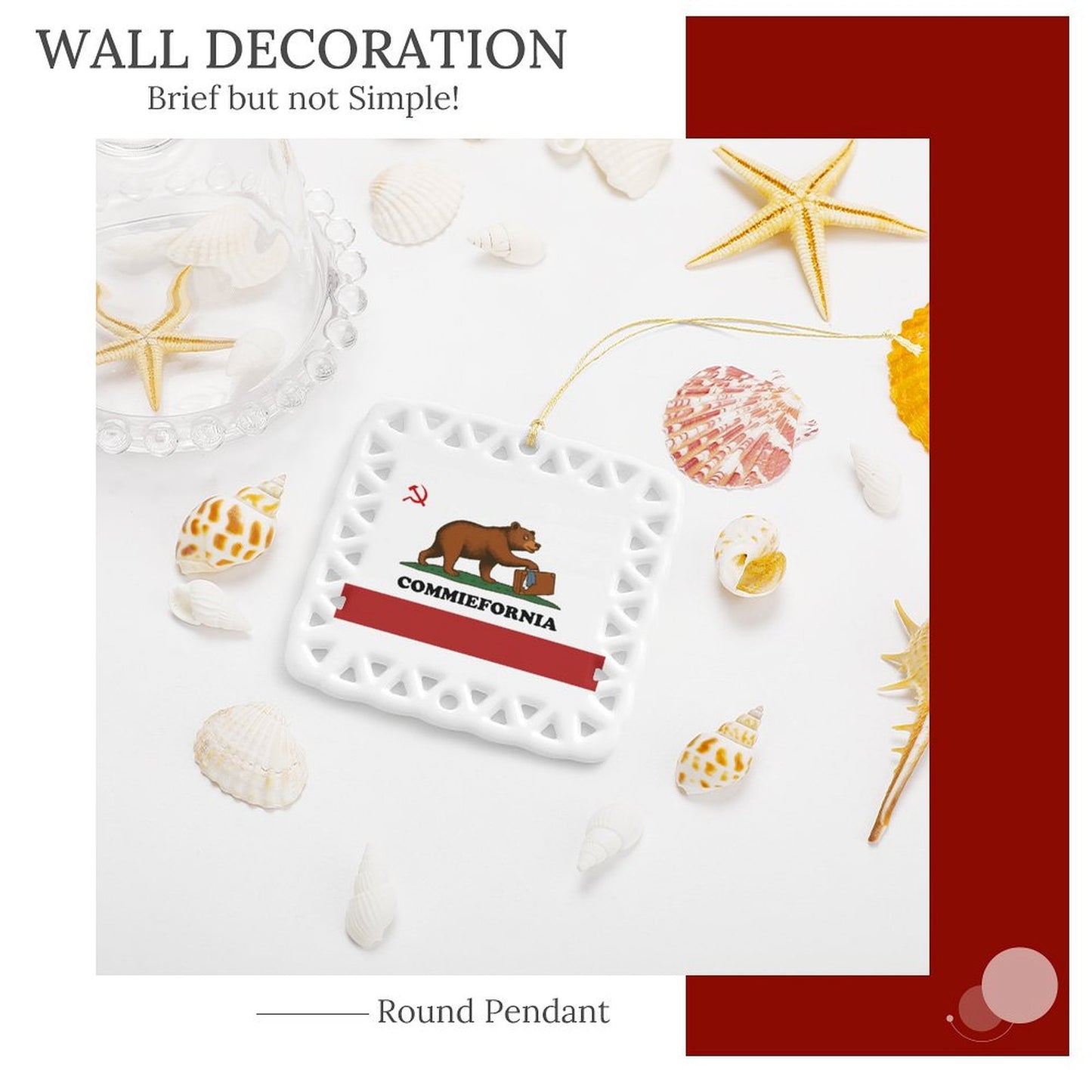 California (Commiefornia) Flag Inspired Square Ceramic Ornament Made in the USA