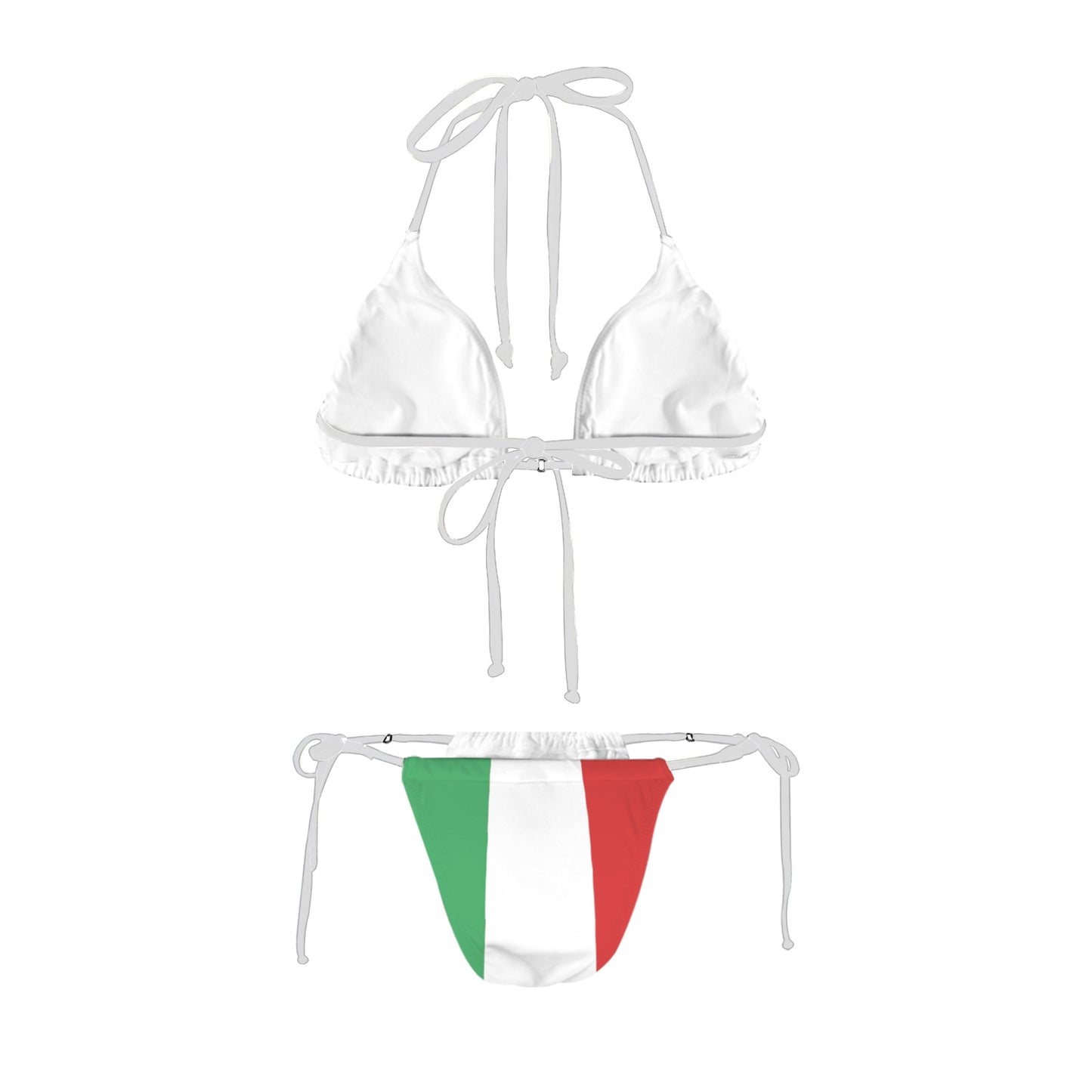 Mexico Flag Inspired Halter Bikini – White Strings with French Cut Bottoms