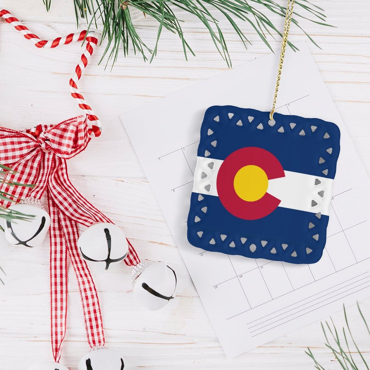 Colorado Flag Inspired Square Ceramic Ornament Made in the USA