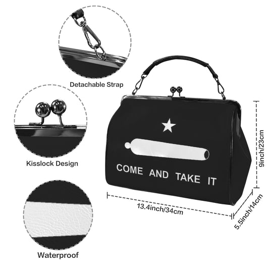 Come and Take It Flag Inspired Kisslock Crossbody Shoulder Bag-Large