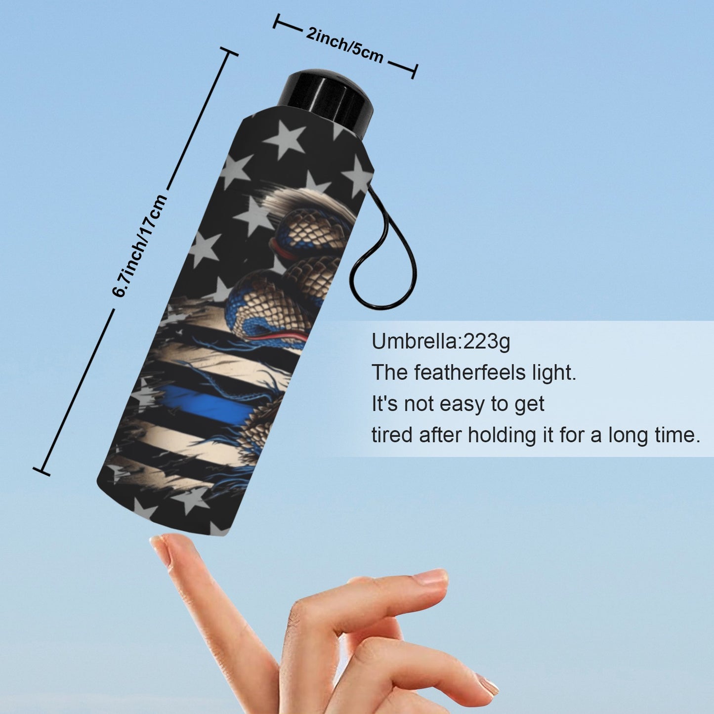 Thin Blue Line Flag Inspired Snake Mini Compact Umbrella