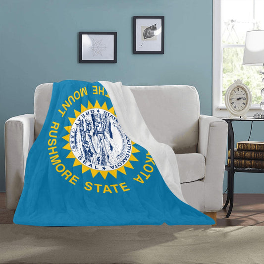[Luv My Flag] South Dakota blanket on sofa, cozy room.
