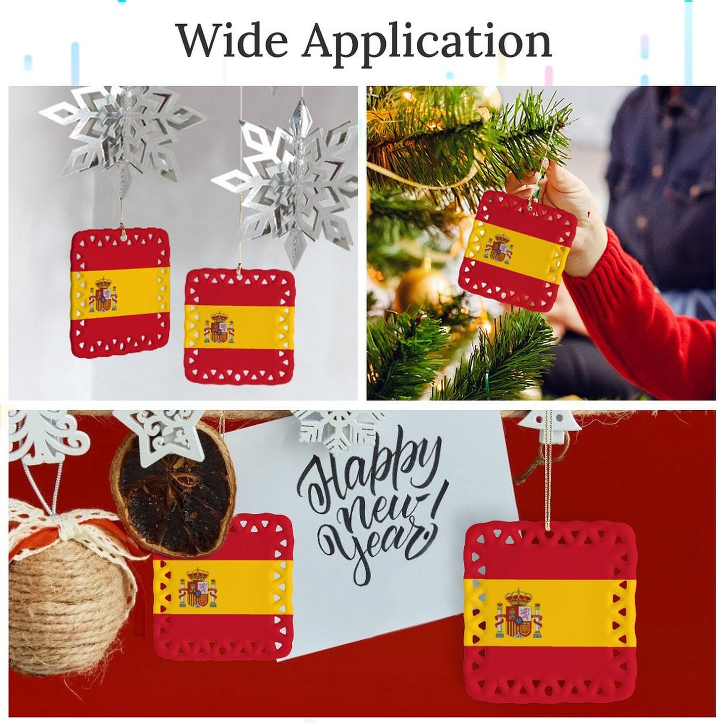 Spain Flag Inspired Square Ceramic Ornament Made in the USA