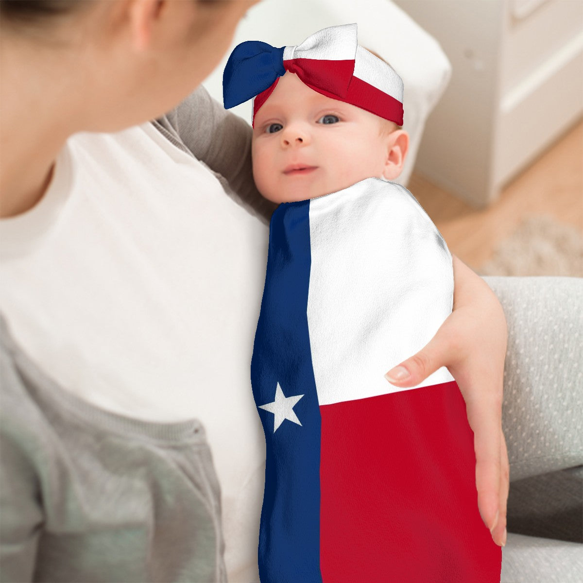 Texas Flag Inspired Baby Swaddle Sack with Baby Headband