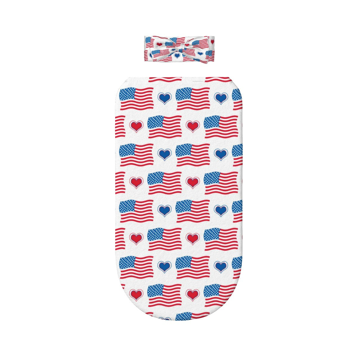 USA/American Flag Inspired Flags and Hearts Pattern Baby Swaddle Sack with Baby Headband