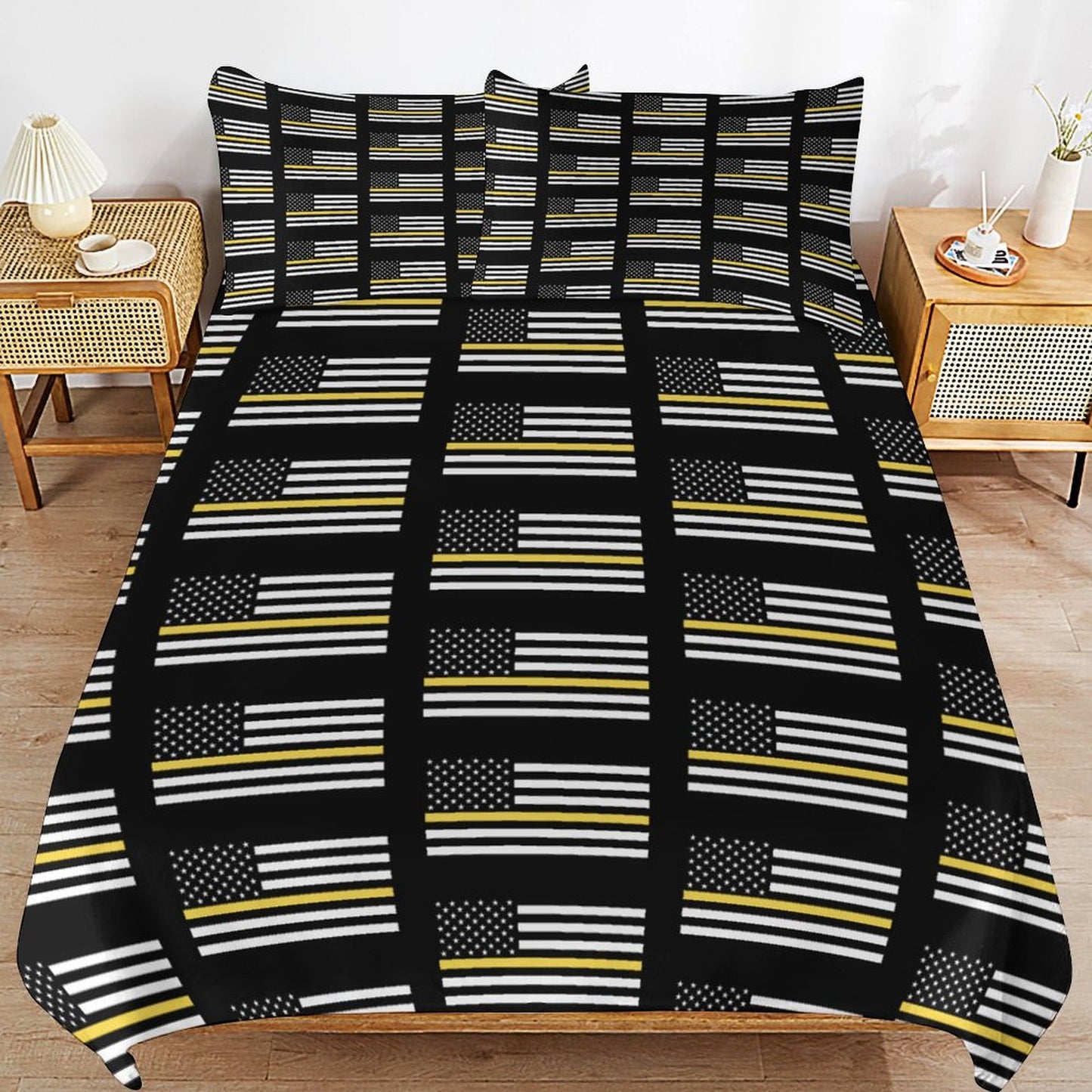 Thin Gold Line Flag Inspired 3-Piece Bedding Set (1 Duvet Cover + 2 Pillow Shams) – 102"×90"