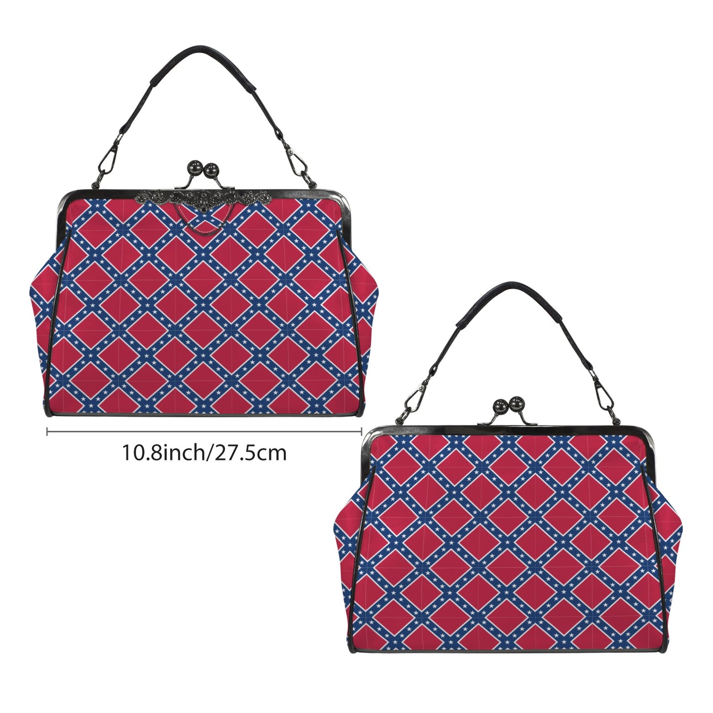 Confederate States Battle Flag Pattern Kisslock Crossbody Shoulder Bag
